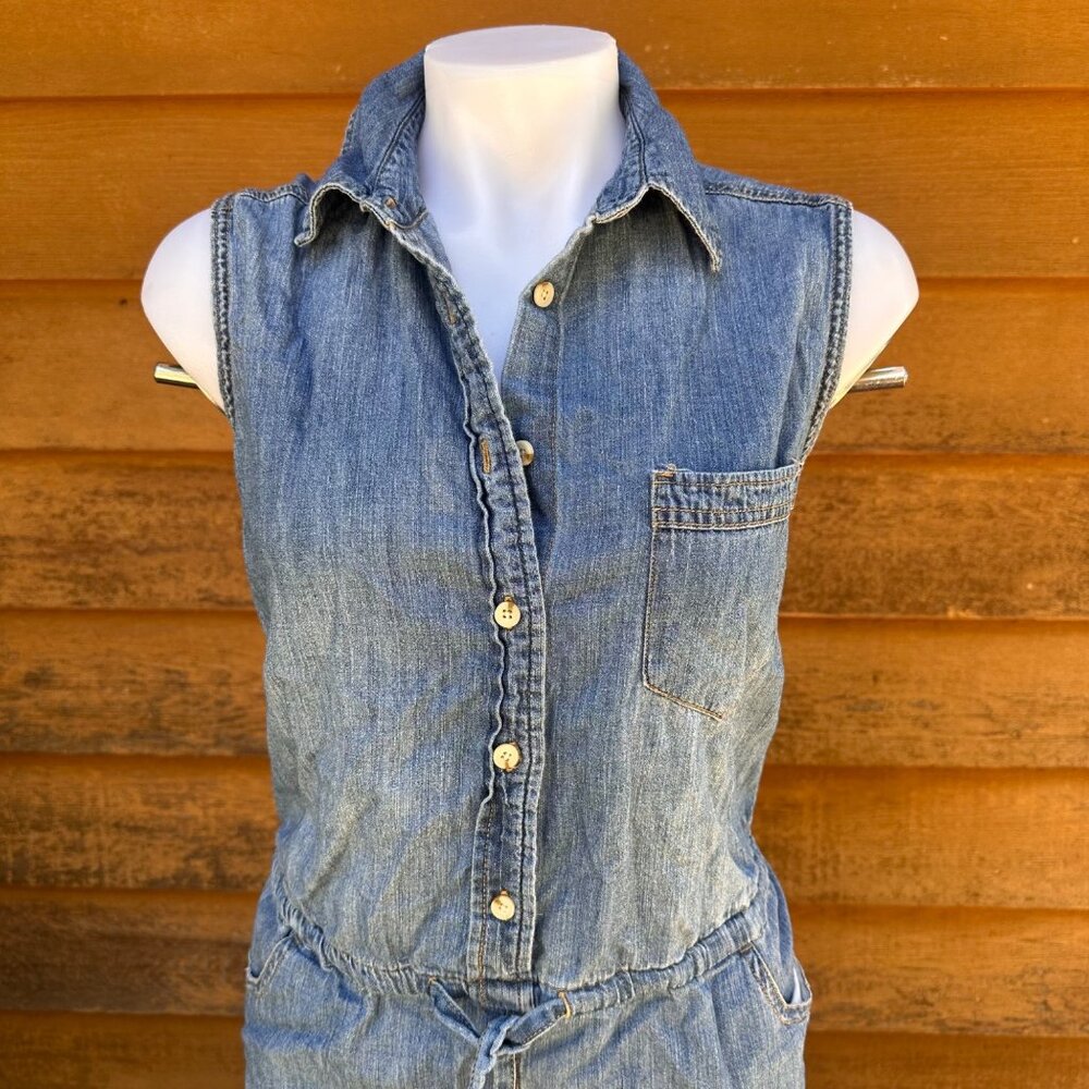 Universal Thread Womens Denim Jean Sleeveless Button-Up Jumper With Elastic Wais - Picture 4 of 9